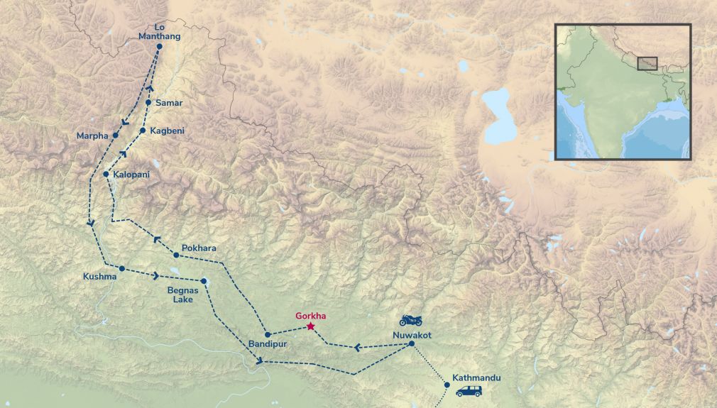 motorradreisen, himalaya, nepal, motorrad, motorradreisen, touren, gruppenreise, rundfahrten, enfield, preiswert, günstig, kathmandu, kagbeni, Lo manthang, begnas lake, Samar, Marpha, Kushma