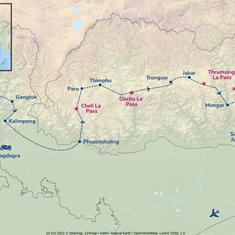 indien, Bhutan, assam, motorrad, motorradreisen, touren, gruppenreise, rundfahrten, enfield, preiswert, günstig, Delhi, Bagdogra, Siliguri, Darjeeling, Pelling, Rumtek, Kalimpong, Phuntsholing, Paro, Thimphu, Trongsa, Jakar, Mongar, Tashigang, Samdrup Jon