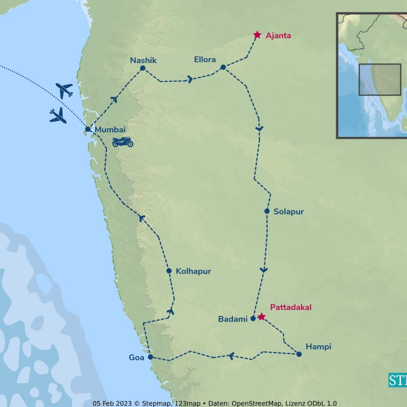 indien, motorrad, motorradreisen, touren, gruppenreise, rundfahrten, enfield, preiswert, günstig, Mumbai, Nashik, Ajanta, Ellora, Solapur, Pattadakal, Badami, Hampi, Goa, Kholapur, Panchgani, Mumbai